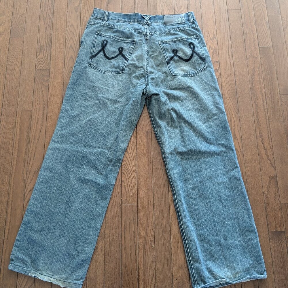 Y2K Baggy Embroidered Mecca Jeans - Size 36x32